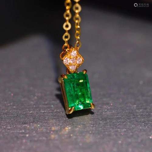 14K Yellow Gold 0.556 CTW Emerald & Diamond Pendant