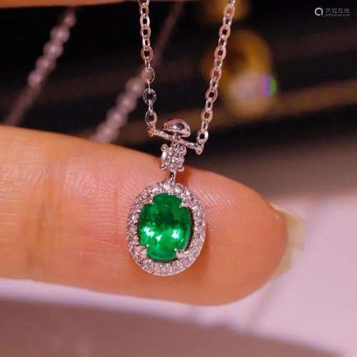 14K White Gold 0.775 CTW Emerald & Diamond Pendant