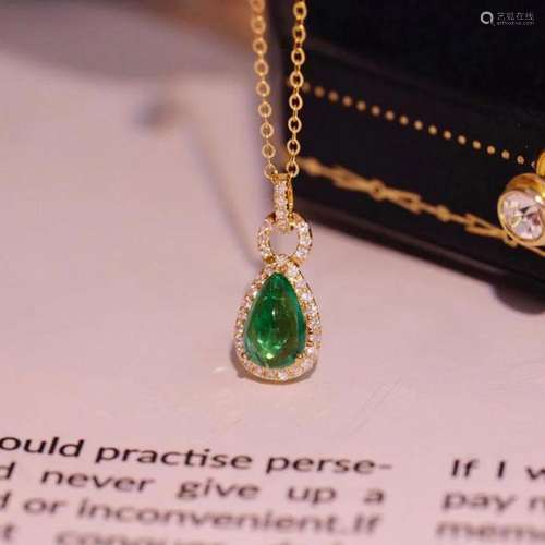 14K Yellow Gold 0.955 CTW Emerald & Diamond Necklace