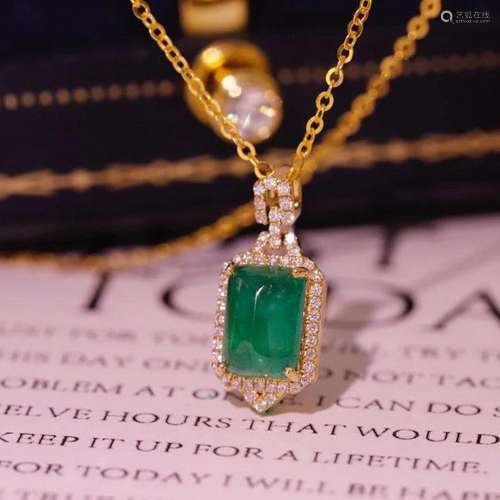 14K Yellow Gold 1.790 CTW Emerald & Diamond Pendant