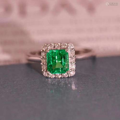 14K White Gold 1.39 CTW Emerald & Diamond Ring