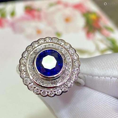 14K White Gold 2.416 CTW Sapphire & Diamond Ring