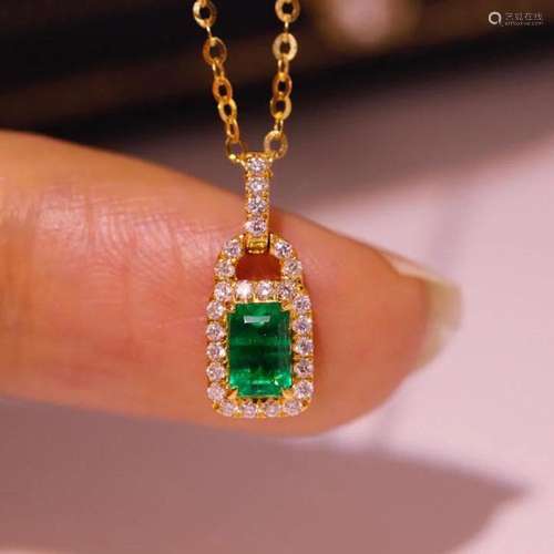 14K Yellow Gold 0.49 CTW Emerald & Diamond Pendant