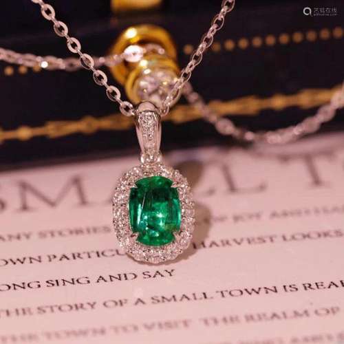 14K White Gold 0.978 CTW Emerald & Diamond Pendant