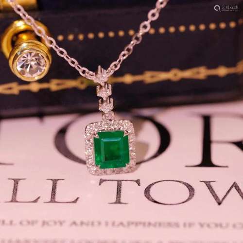 14K White Gold 0.785 CTW Emerald & Diamond Pendant