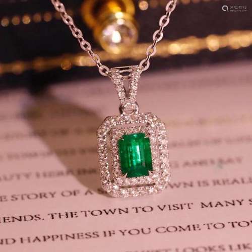 14K White Gold 0.757 CTW Emerald & Diamond Pendant