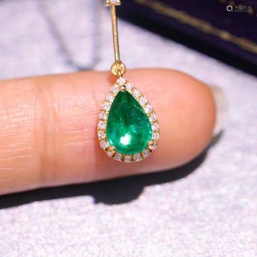 14K Yellow Gold 1.23 CTW Emerald & Diamond Pendant