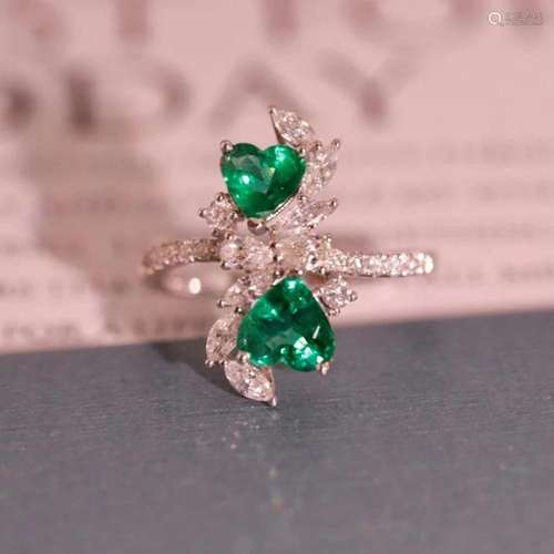 14K White Gold 1.91 CTW Emerald & Diamond Ring