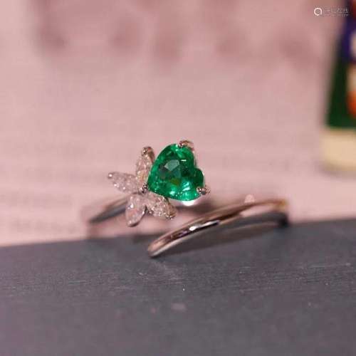 14K White Gold 0.62 CTW Emerald & Diamond Ring