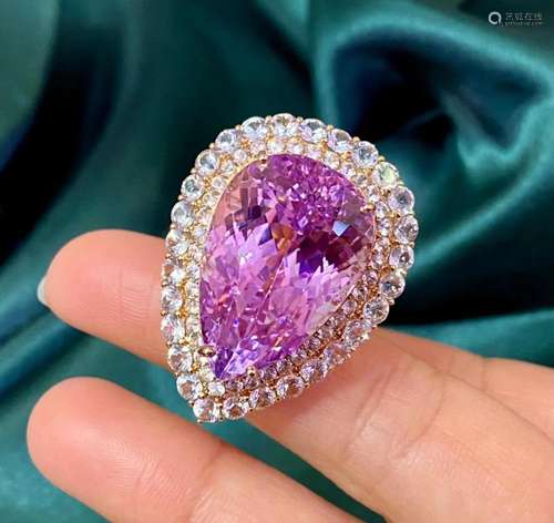 14K Rose Gold 41.40 CTW Kunzite & Sapphire Ring