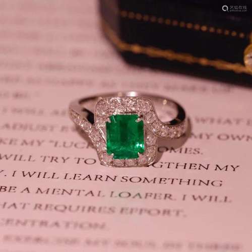 14K White Gold 2.24 CTW Emerald & Diamond Ring