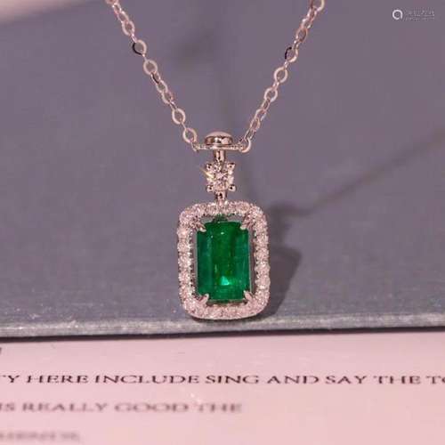 14K White Gold 0.759 CTW Emerald & Diamond Pendant