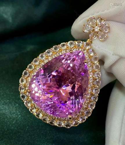 14K Rose Gold 60.04 CTW Kunzite & Sapphire Pendant