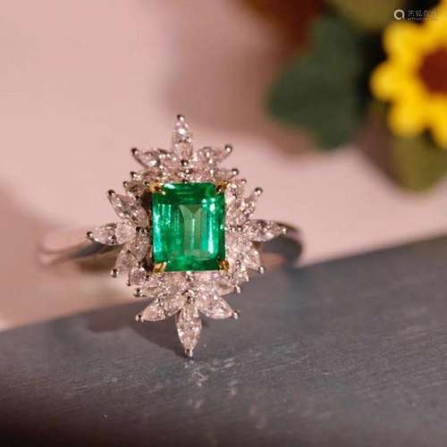 14K White Gold 1.50 CTW Emerald & Diamond Ring