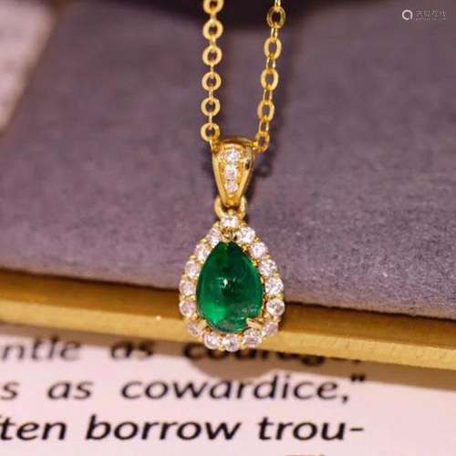 14K Yellow Gold 0.628 CTW Emerald & Diamond Pendant