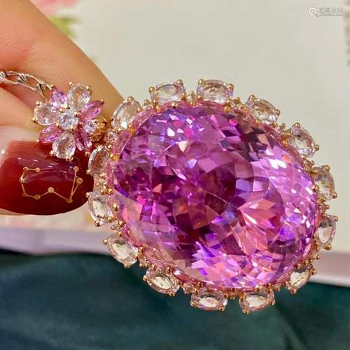 14K Rose Gold 75.8 CTW Kunzite & Sapphire Pendant