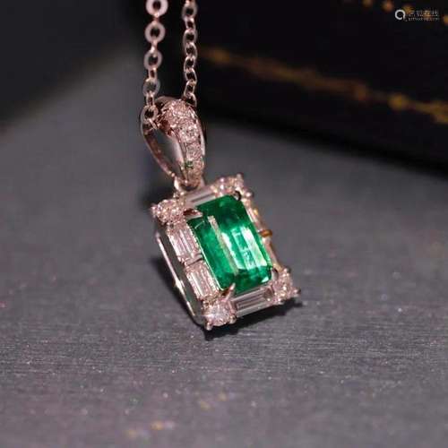 14K Rose Gold 0.896 CTW Emerald & Diamond Pendant