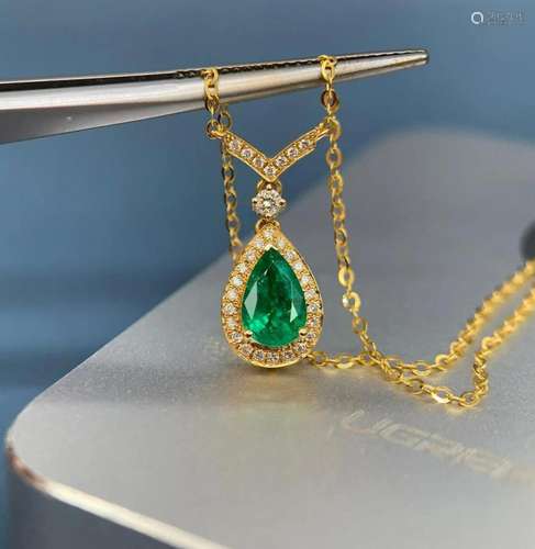 14K Yellow Gold 0.815 CTW Emerald & Diamond Pendant