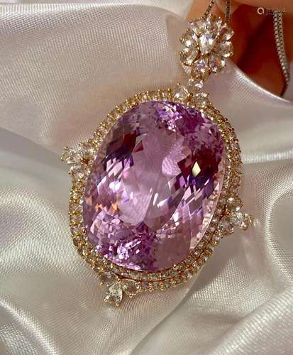 14K Rose Gold 107.86 CTW Kunzite & Sapphire Pendant