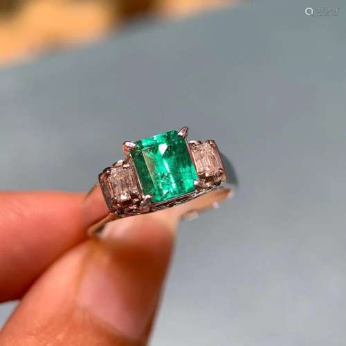 14K White Gold 1.55 CTW Emerald & Diamond Ring