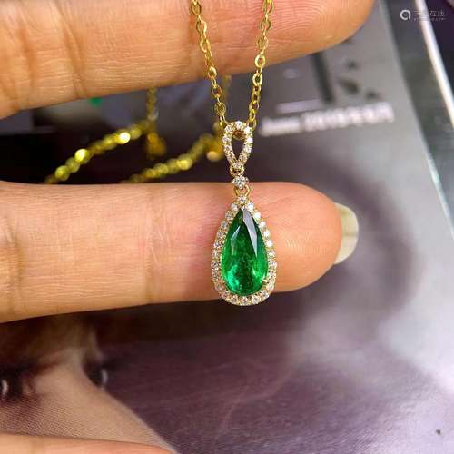 14K Yellow Gold 1.02 CTW Emerald & Diamond Pendant