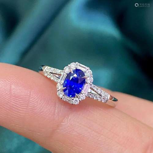 14K White Gold 0.908 CTW Sapphire & Diamond Ring