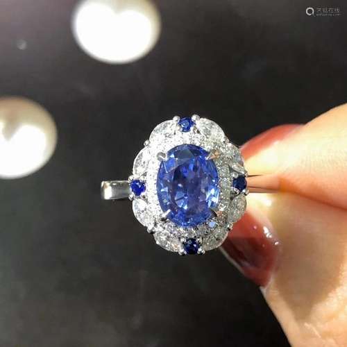 14K White Gold 1.721 CTW Sapphire & Diamond Ring