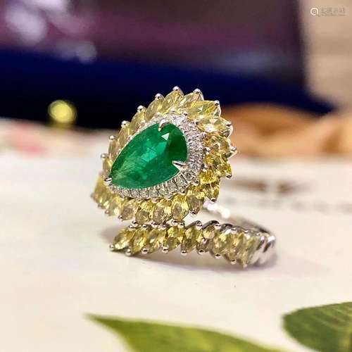 14K White Gold 0.928 CTW Emerald & Diamond Ring