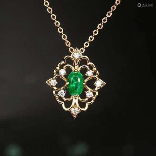 14K Yellow Gold 0.81 CTW Emerald & Diamond Pendant