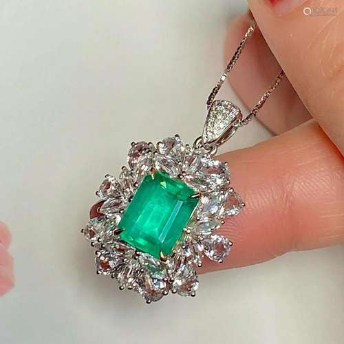 14K White Gold 2.357 CTW Emerald & Diamond Pendant