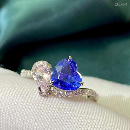 14K White Gold 1.448 CTW Sapphire & Diamond Ring