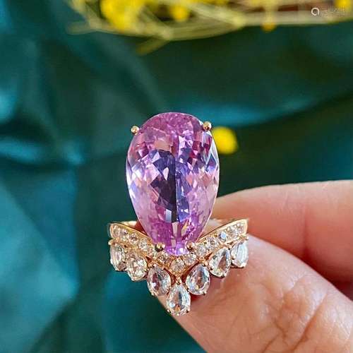 14K White Gold 14.1 CTW Kunzite & Sapphire Ring