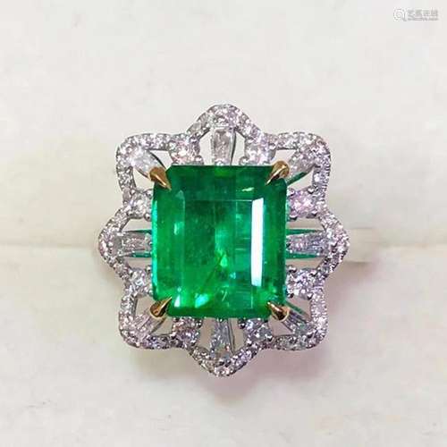 14K White Gold 4.458 CTW Emerald & Diamond Ring