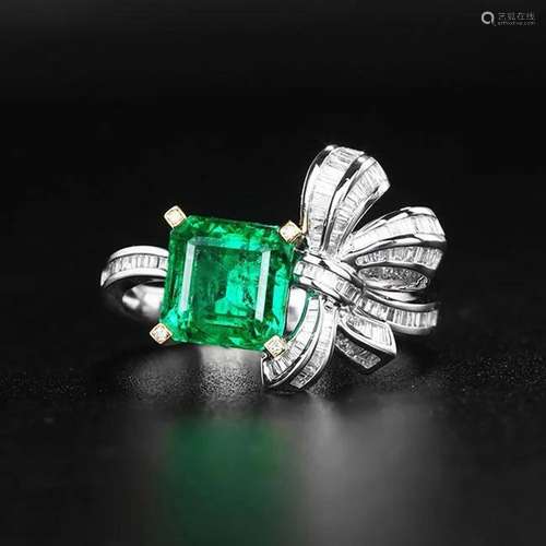 14K White Gold 2.417 CTW Emerald & Diamond Ring