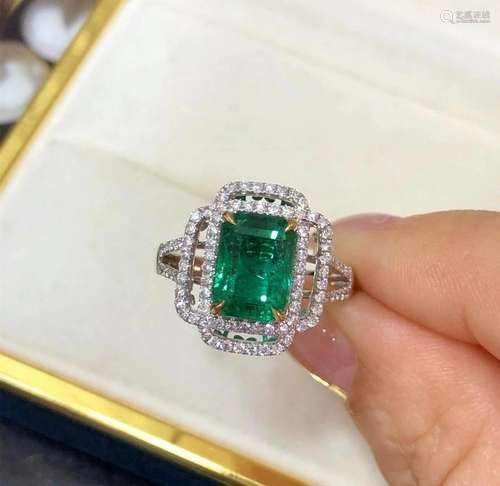 14K White Gold 3.006 CTW Emerald & Diamond Ring