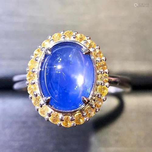 14K White Gold 3.45 CT Sapphire & Sapphire Ring