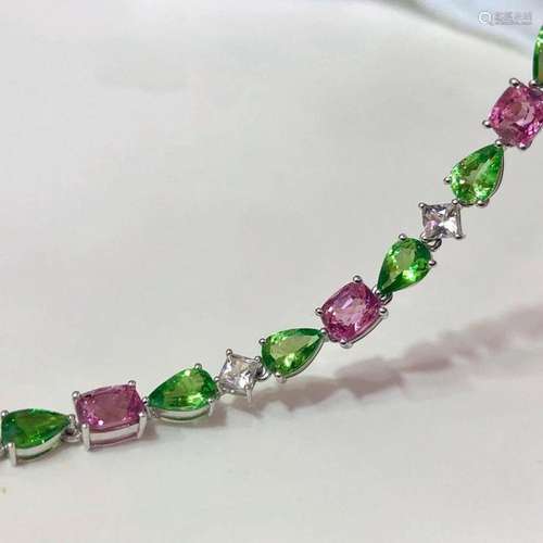 14K White Gold 7.02 CT Spinel & Tsavorite Bracelet