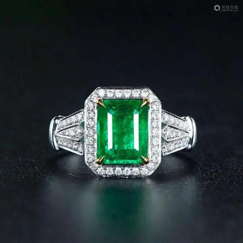 14K White Gold 1.918 CTW Emerald & Diamond Ring