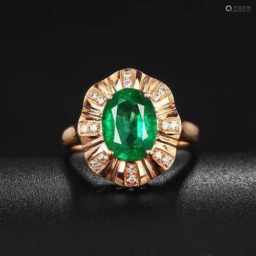 14K Rose Gold 2.75 CTW Emerald & Diamond Ring