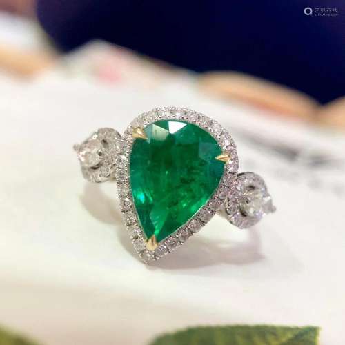 14K White Gold 1.62 CTW Emerald & Diamond Ring