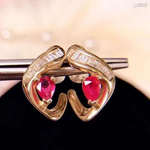 14K Yellow Gold 1.78 CTW Ruby & Diamond Earrings