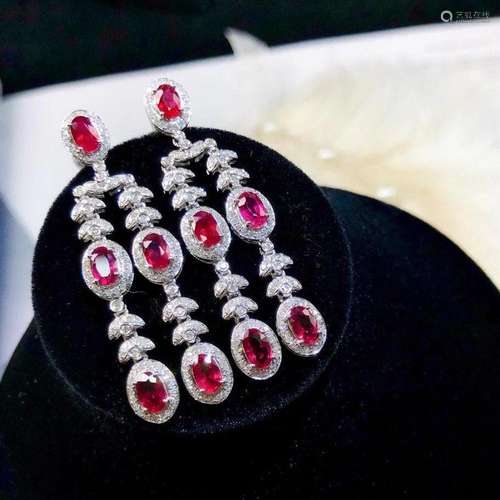 14K White Gold 4.90 CTW Ruby & Diamond Earrings