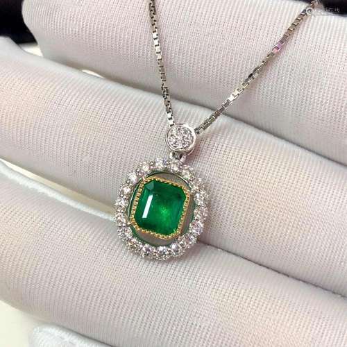 14K White Gold 1.675 CTW Emerald & Diamond Pendant