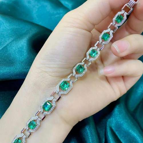 14K White Gold 6.78 CTW Emerald & Diamond Bracelet