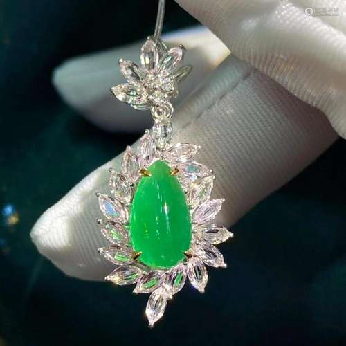 14K White Gold 3.885 CTW Emerald & Sapphire Pendant