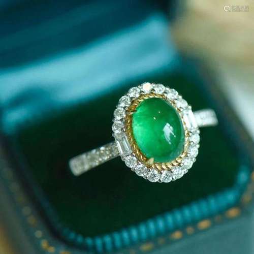 14K White Gold 1.90 CTW Emerald & Diamond Ring