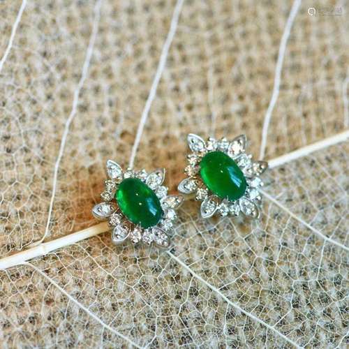 14K White Gold 1.42 CTW Emerald & Diamond Earrings