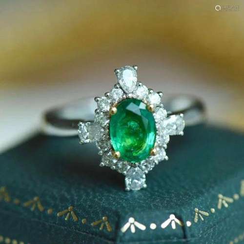 14K White Gold 1.24 CTW Emerald & Diamond Ring