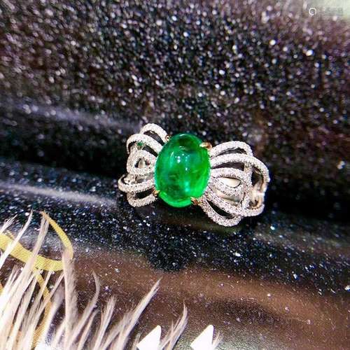 14K White Gold 2.47 CTW Emerald & Diamond Ring