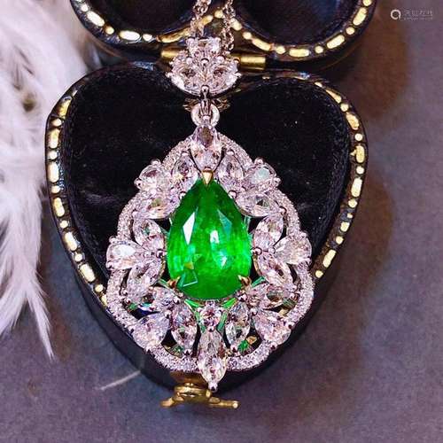 14K White Gold 2.16 CTW Emerald & Diamond Pendant